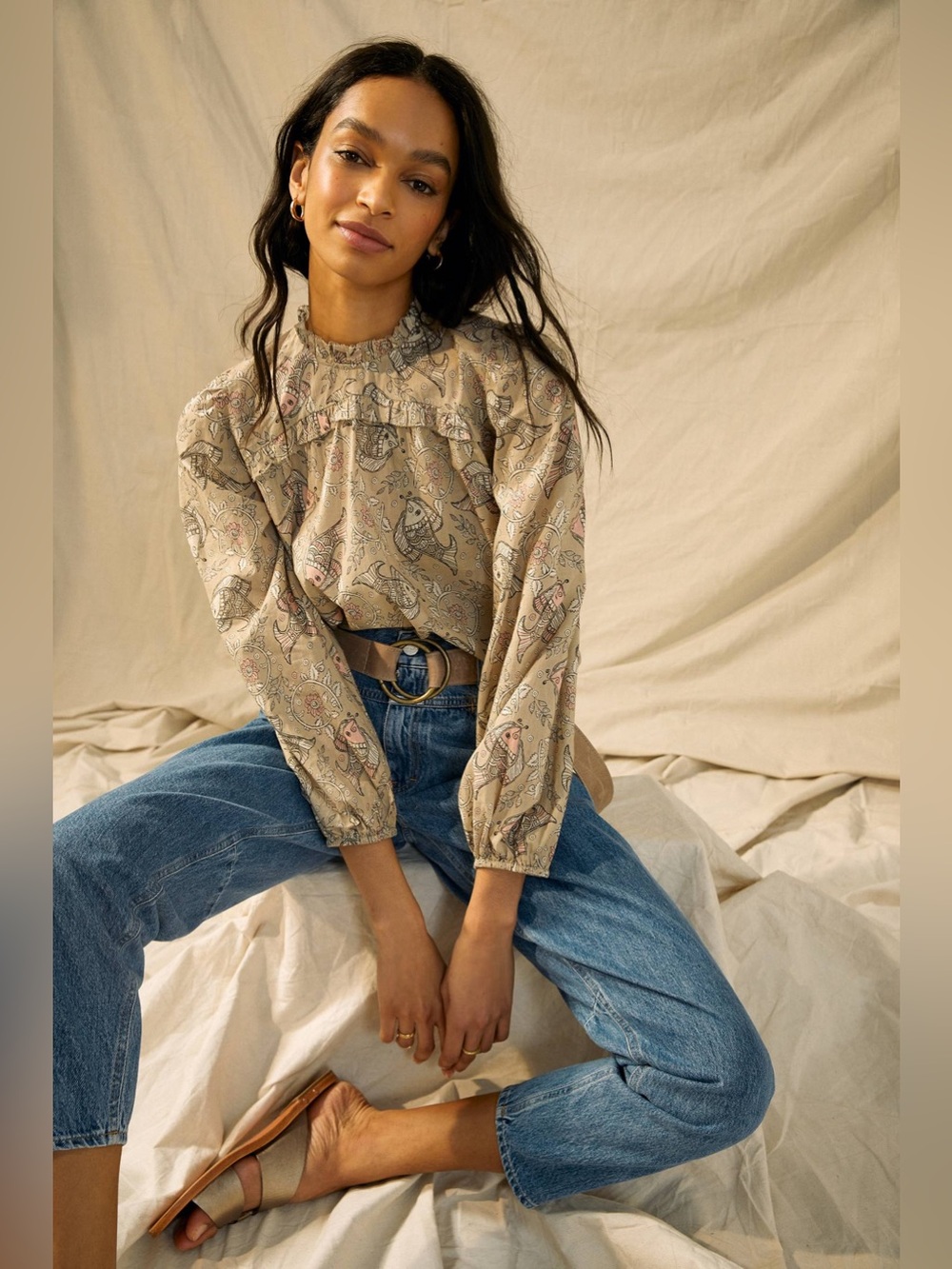 Anthropologie Let Me Be Maple Ruffled Blouse size 10